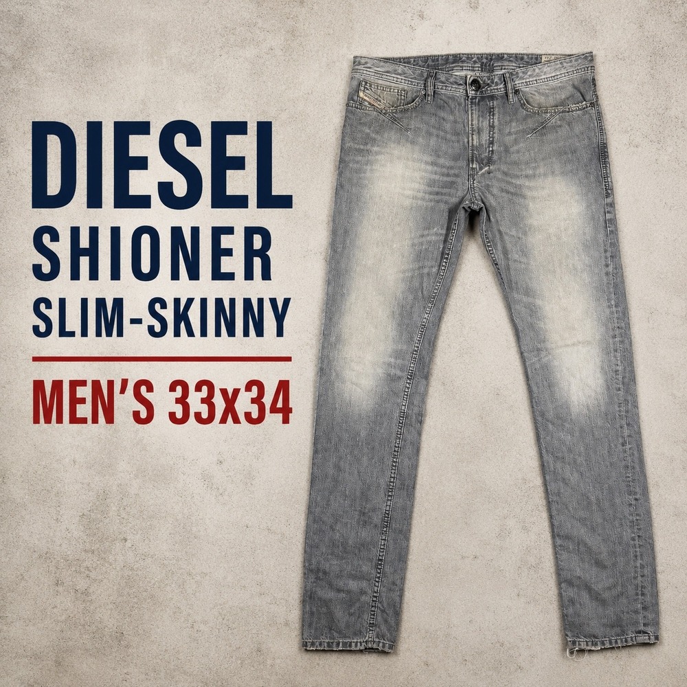 Diesel Shioner Slim-Skinny Jeans Mens 33x34 Gray Cotton‎ Denim Distressed 008QP